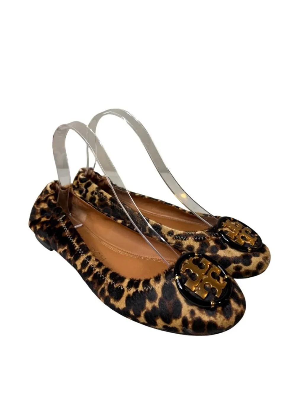 Tory Burch Leopard Print Calf Hair Ballet Flats Gold Logo Medallion Size 7.5M